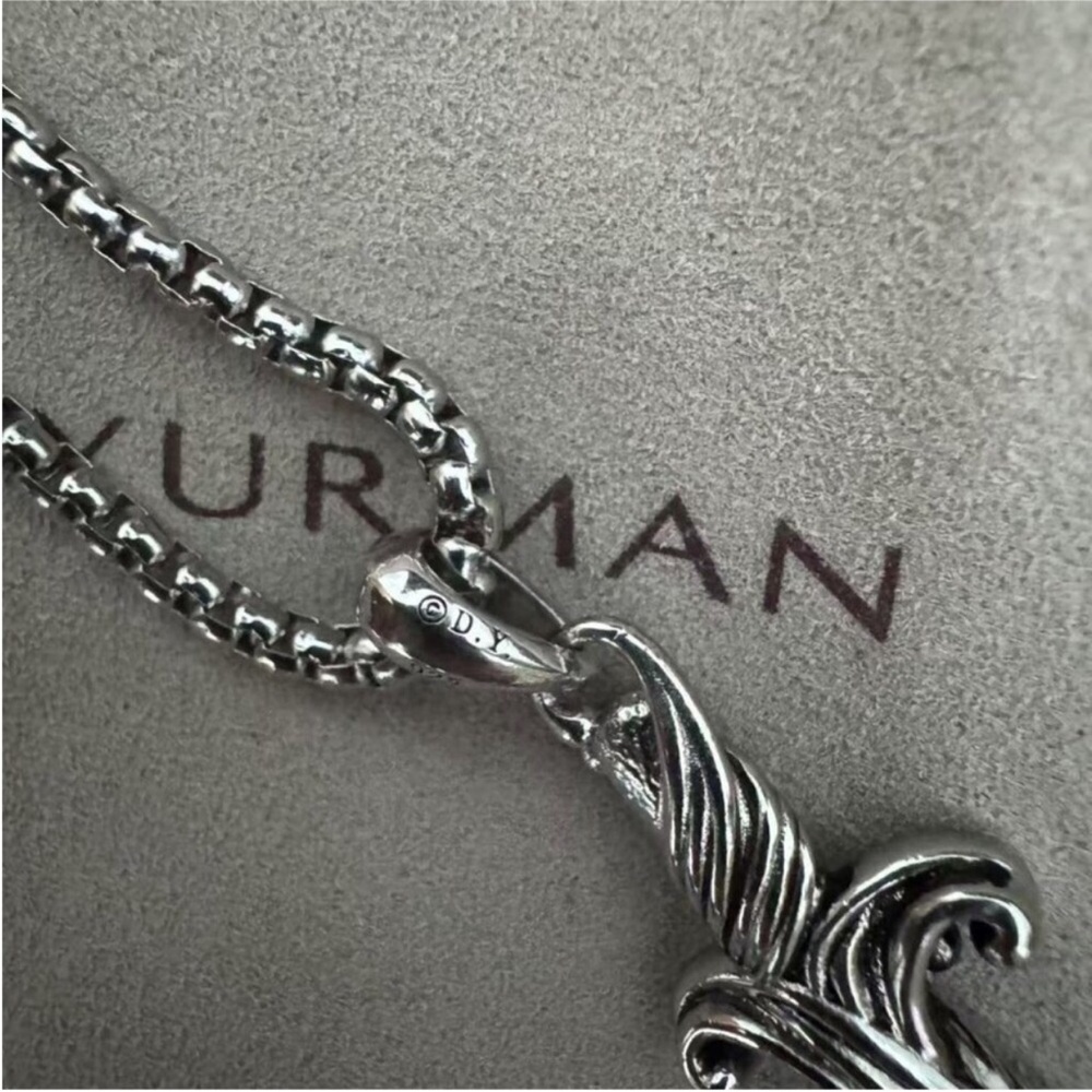 David Yurman Sterling Silver Dagger Pendant Necklace with Black Accents - Picture 2 of 6